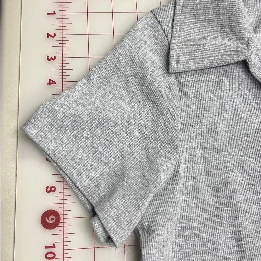 HELLO KITTY by Sanrio Polo Johnny Collar Stretch Rib Knit Grey Short SL Dress XL